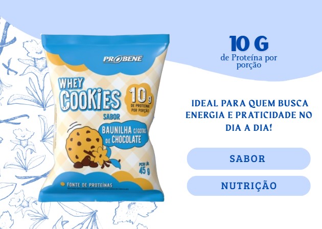 KIT WHEY COOKIES SABOR BAUNILHA COM GOTAS DE CHOCOLATE 45 g - 10 unidades - Imagem 3