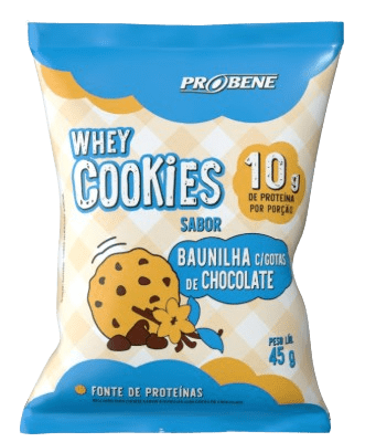 KIT WHEY COOKIES SABOR BAUNILHA COM GOTAS DE CHOCOLATE 45 g - 10 unidades